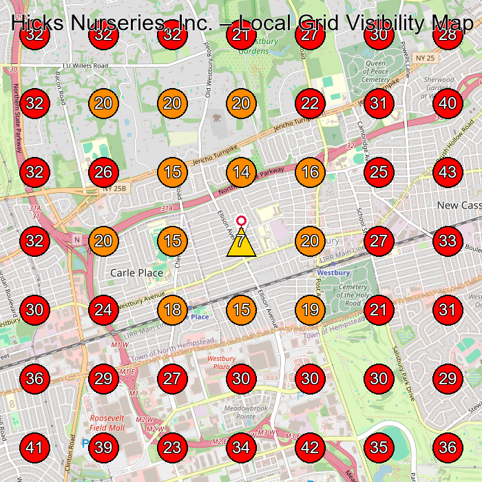 Hicks Nurseries, Inc. GeoGrid visibility map for Plant Nursery in Bellmore